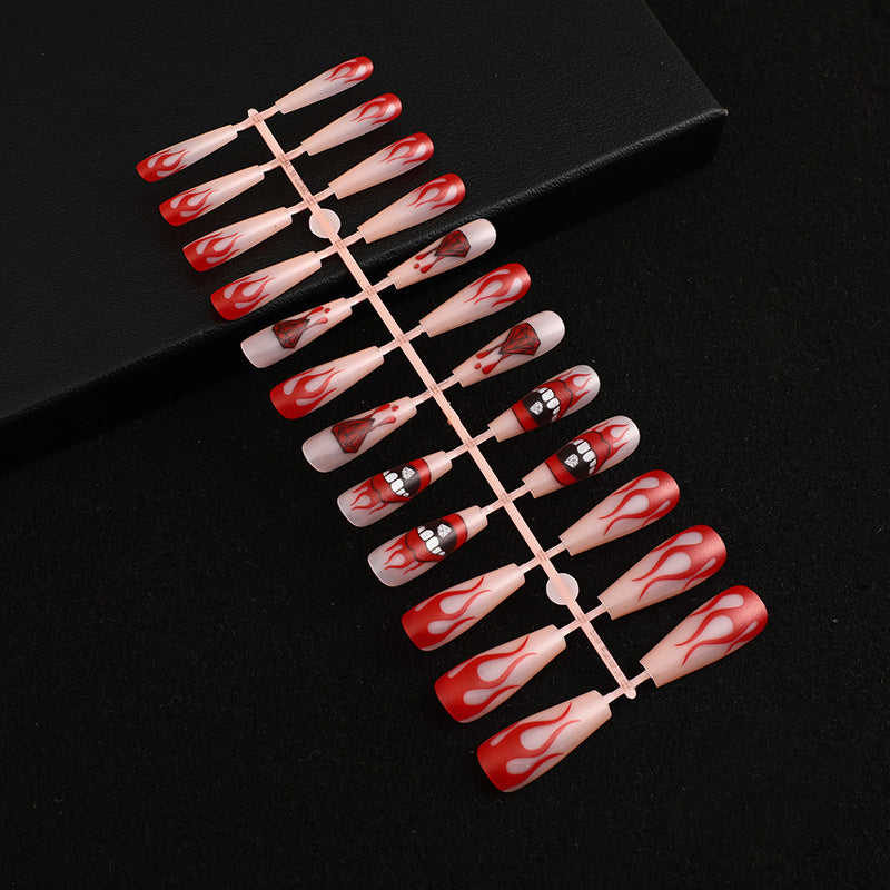 Wholesale 24pcs/box Glitter Nail Stickers Flame Diamond Long Wearable Nails Press-On Nail Set ACC-NS-Diqin006