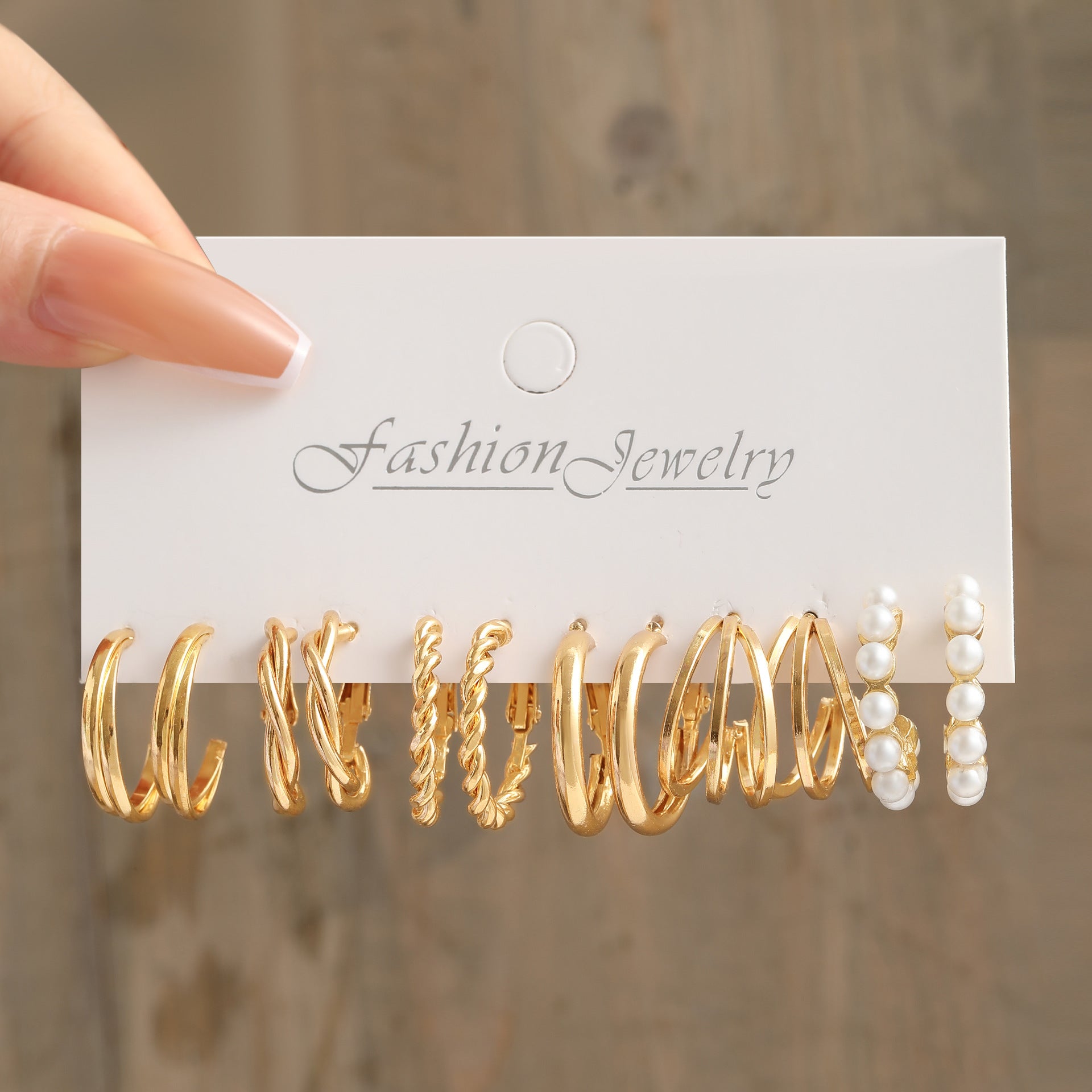Wholesale Metal Earrings Square Geometric Earrings Retro Pearl Earrings Set 6 Pieces ACC-ES-HZS002