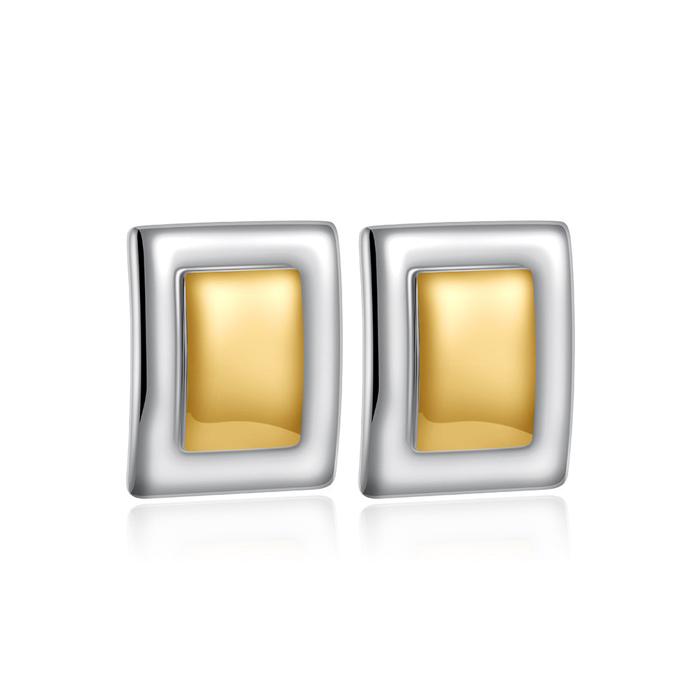 Wholesale 18K gold and silver two-color geometric rectangular exaggerated large earrings