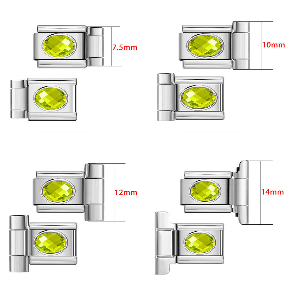 Wholesale Stainless Steel Oval Zircon Watch Connector for DIY Bracelet,  Italian Module Charm,  Jewelry Accessory