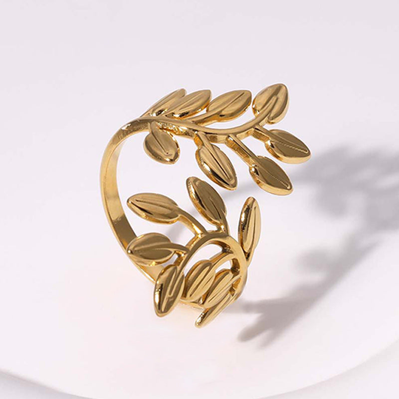 Wholesale Stainless Steel Leaf Open Ring Electroplated Finish Fashion Jewelry Accessory For Everyday Wear Party And Gift