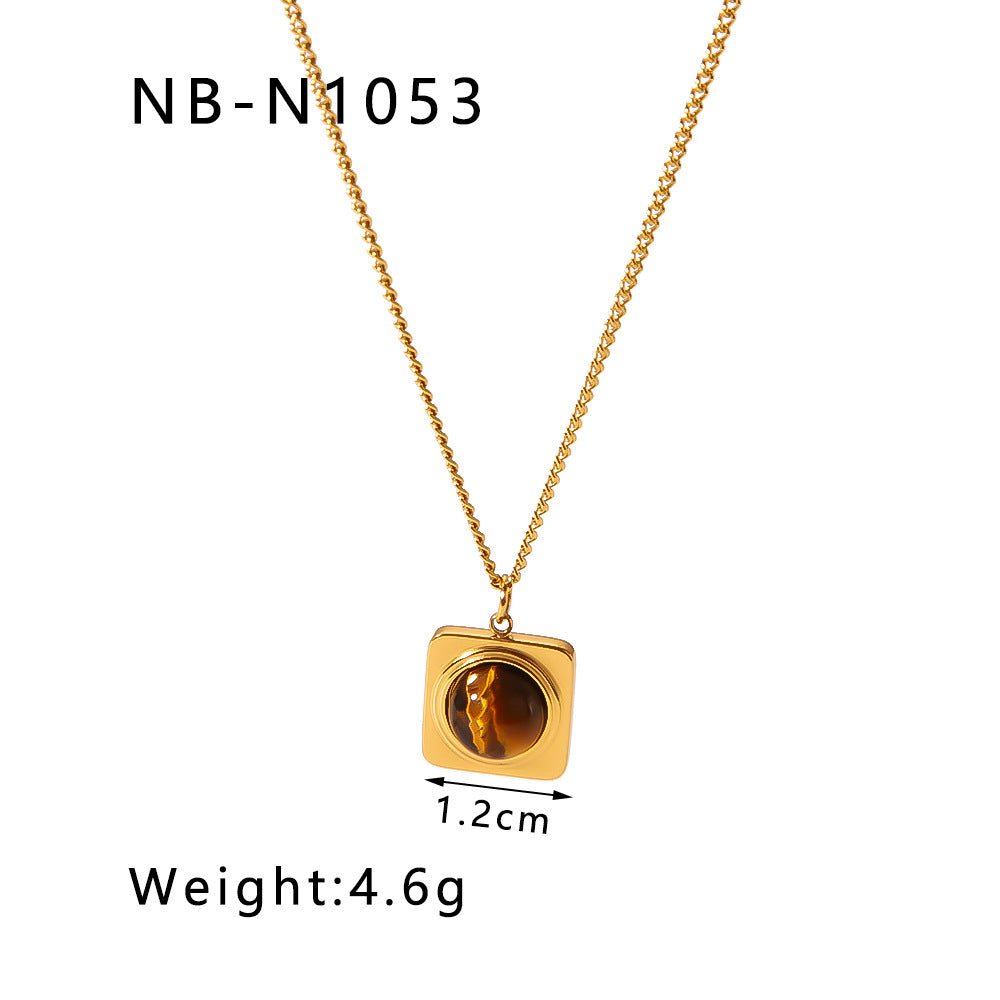 Wholesale  stainless steel 18K gold plated pendant inlaid natural Tiger Eye stone necklace