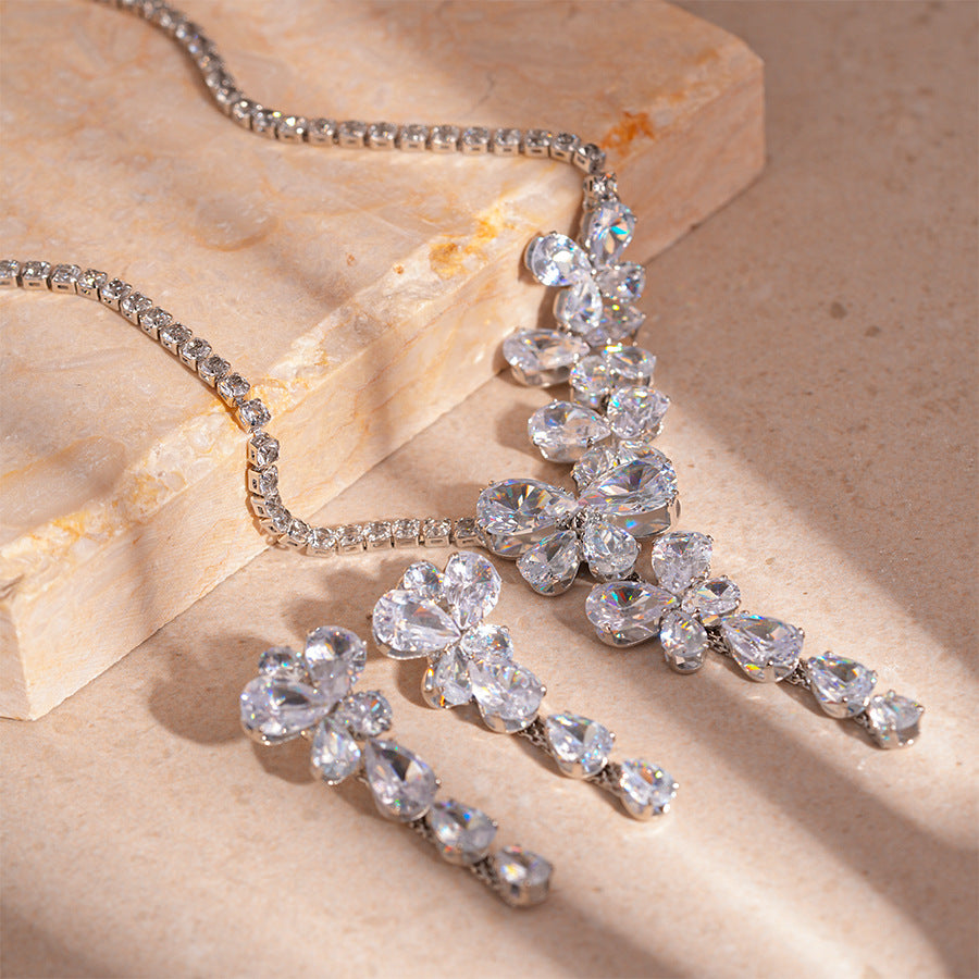 Wholesale Light Luxury Zircon Butterfly Flower Water Drop Silver Pin Earrings