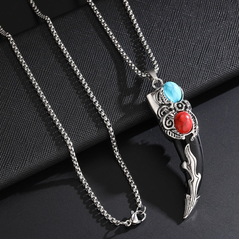 Wholesale Stainless Steel Ethnic Retro Wolf Tooth Pendant Necklace White Charm With Pearl Chain Fashion Accessory For Everyday Wear