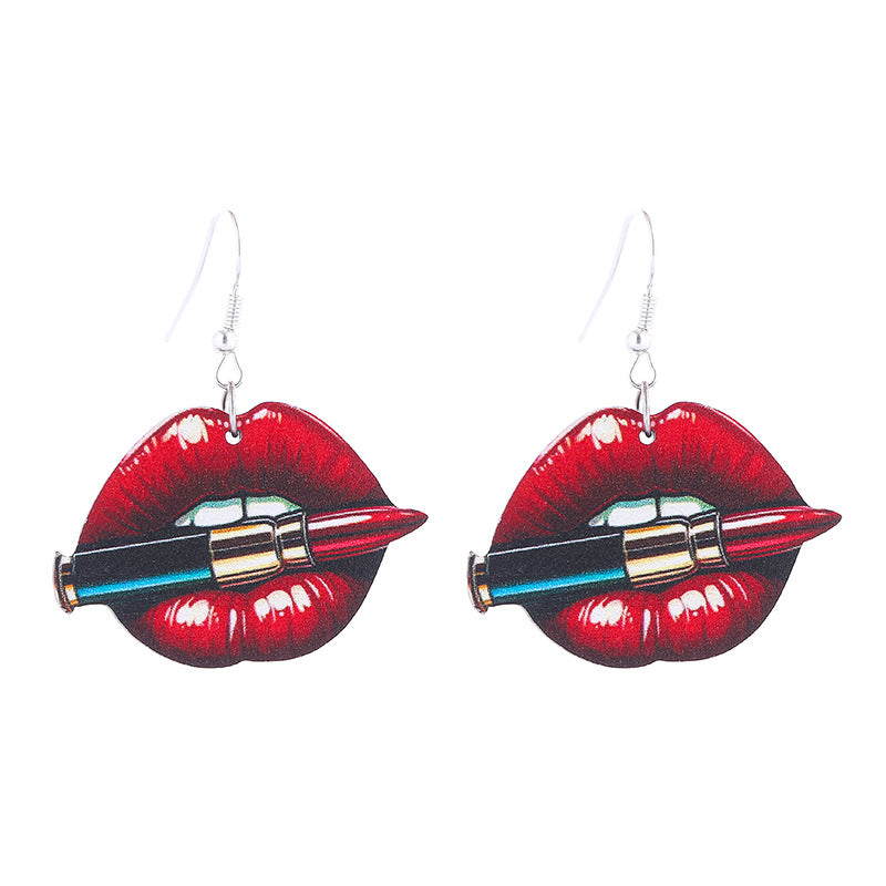 Wholesale  wooden Valentine's Day earrings  lips pink love xoxo letter earrings