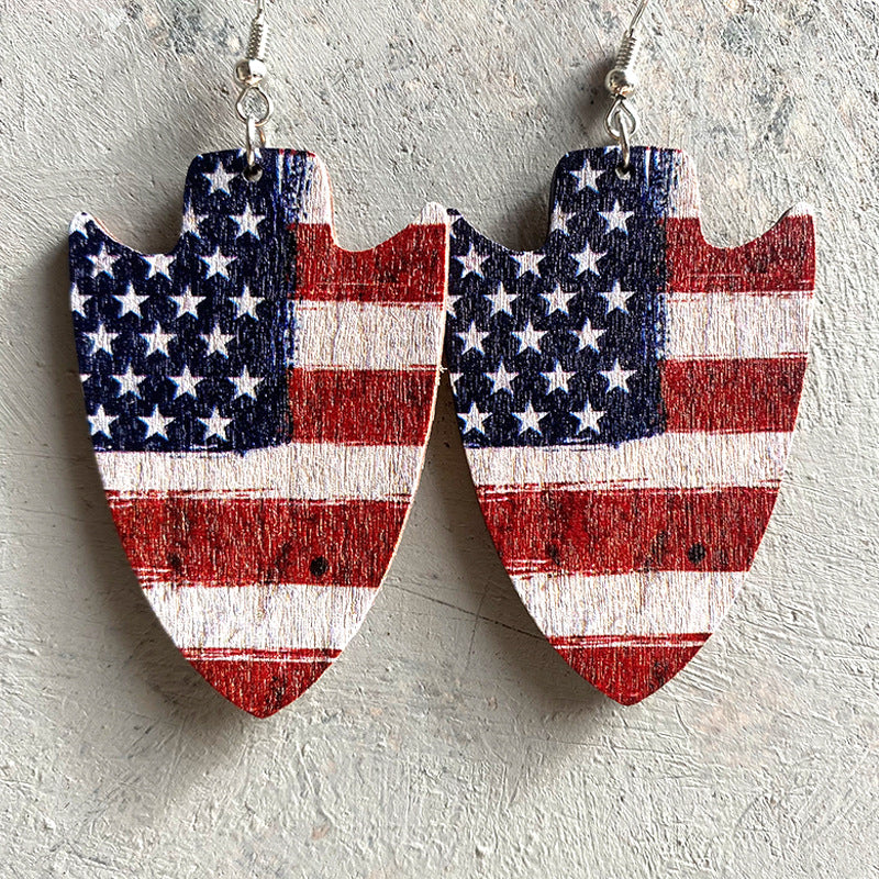 Wholesale 2 Pairs/pack American Flag Leopard Print Football Wooden Earrings ACC-ES-HY032