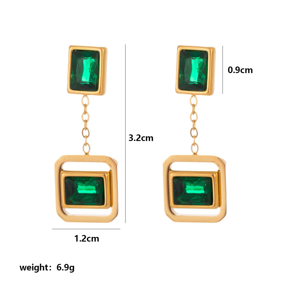 Wholesale Trendy Geometric Zircon Square Earrings Stainless Steel Electroplated for Women Boutique Resale
