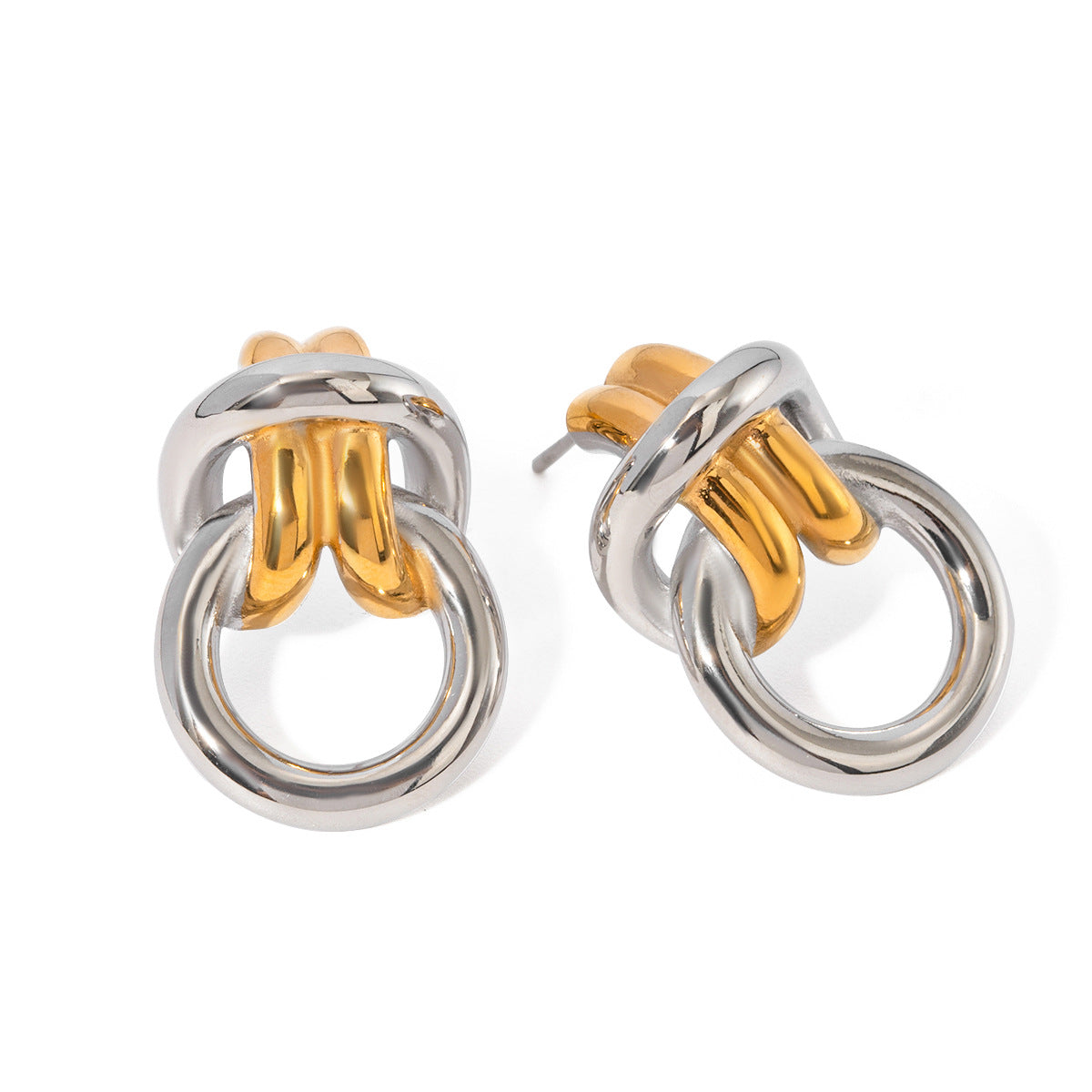 Wholesale  18k gold stainless steel gold and silver color matching simple rope knot earrings