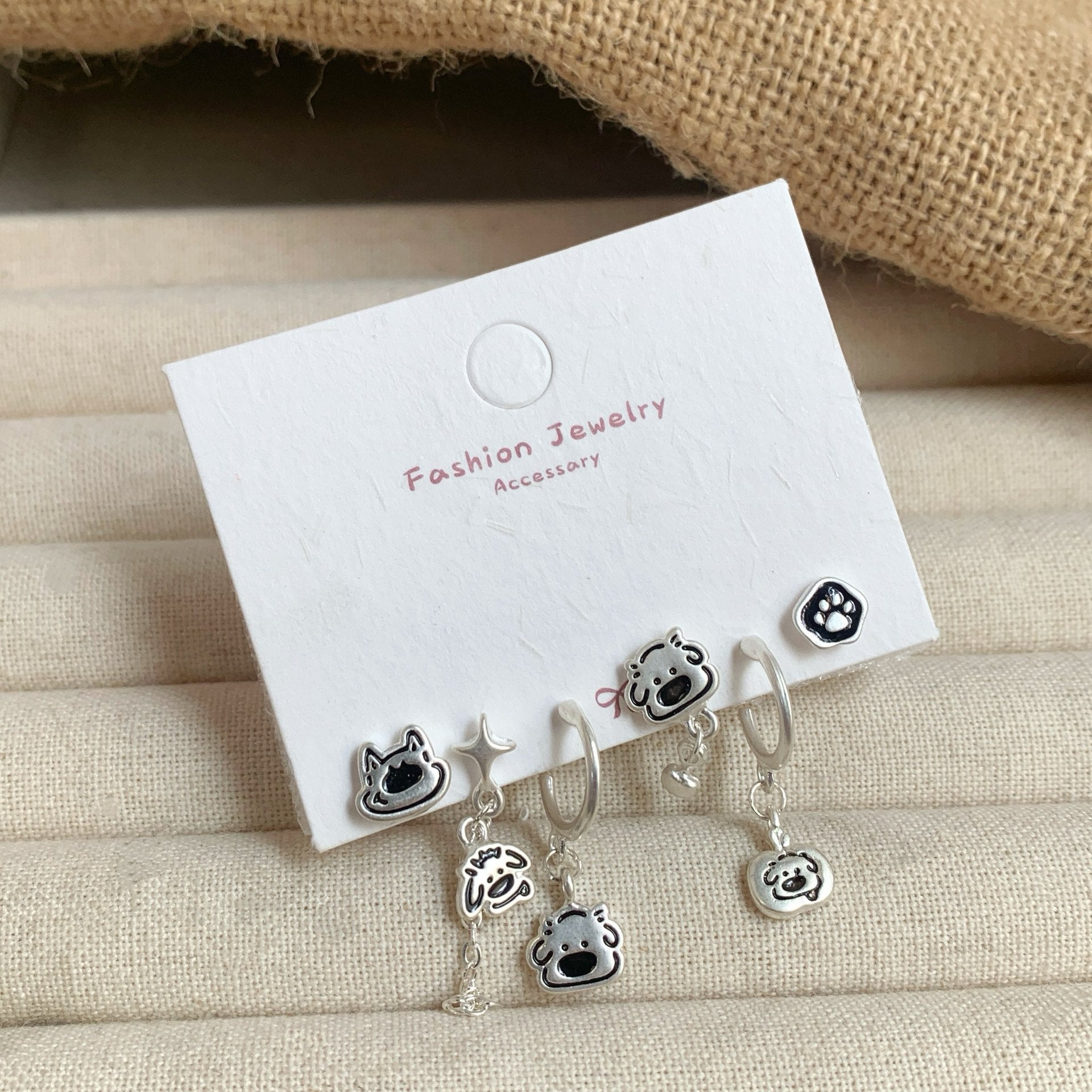 Wholesale Cartoon Cute Small Earrings Set Combination Silver Simple Compact  Earrings
