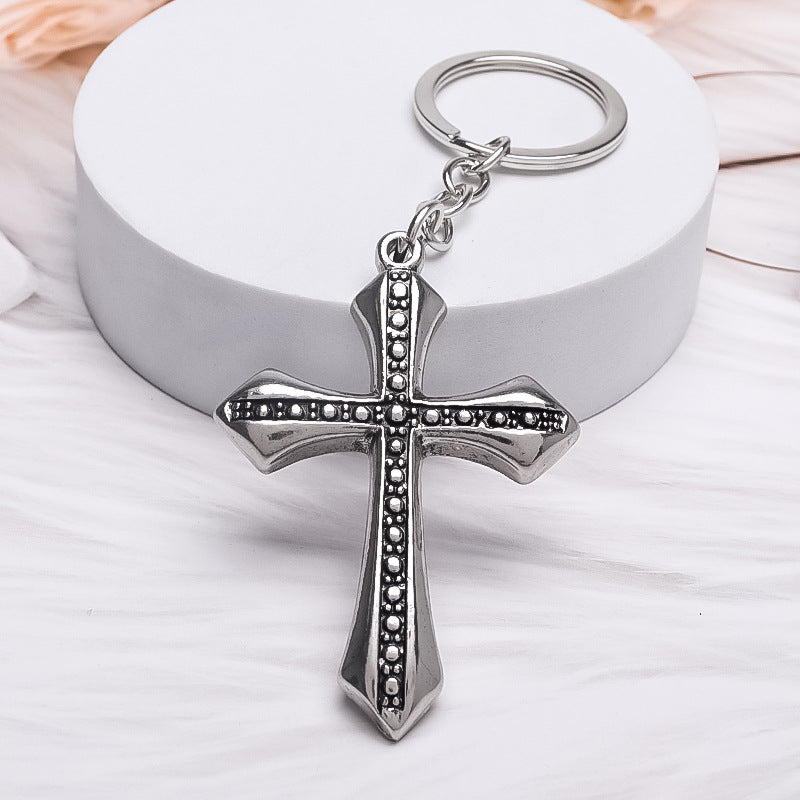 Wholesale Retro Flame Cross Alloy Keychain Silver Tone Electroplated Trendy Car Key Accessory Gift Resale