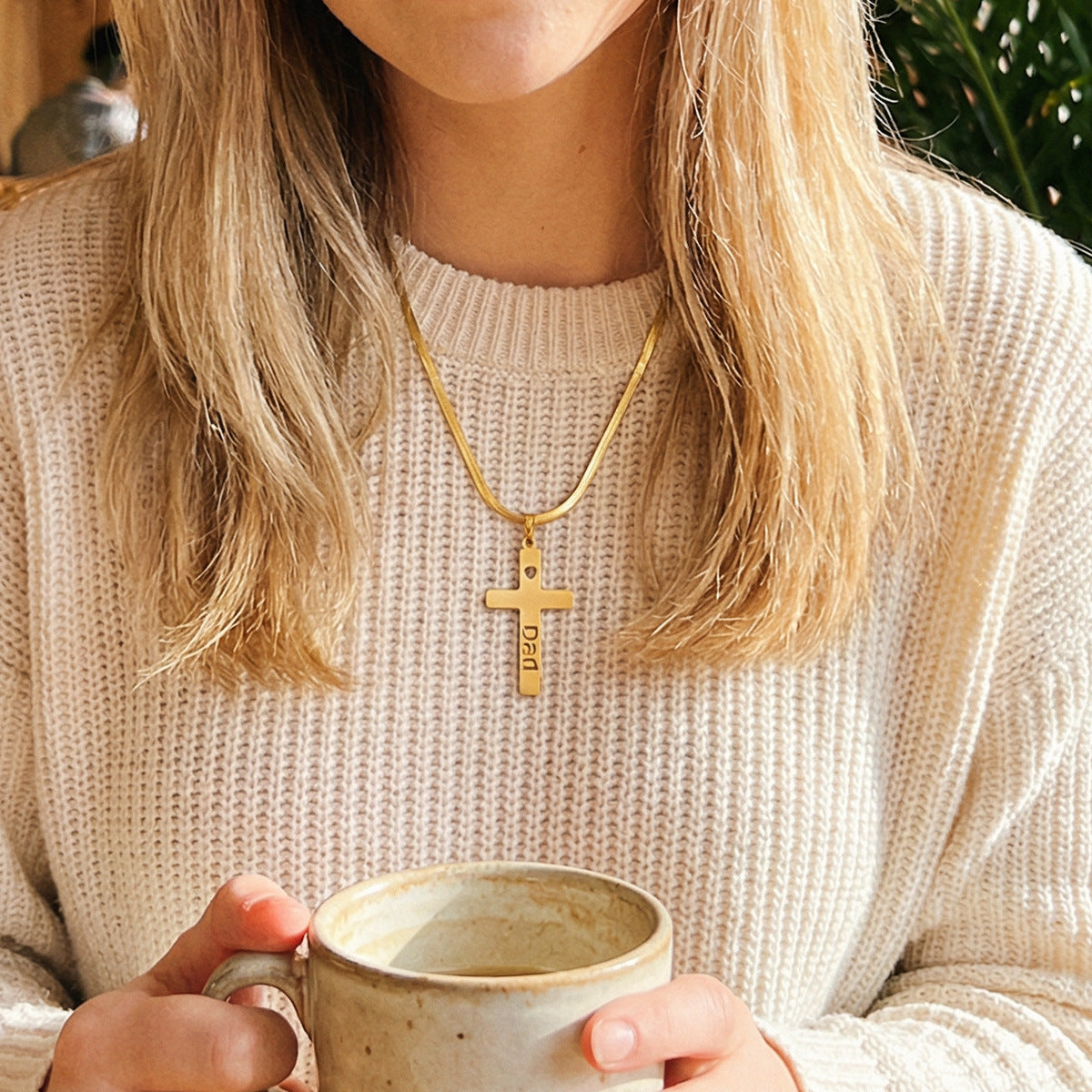 Wholesale Stainless Steel Real Gold Plated Minimalist Letter Cross Necklace,  Ins-Style Everyday Casual Jewelry Accessory