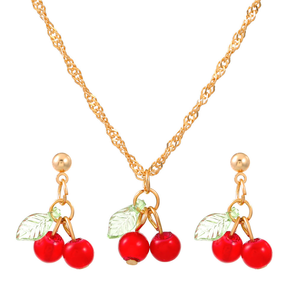 Wholesale Cherry Red Necklace Earring Set Clavicle Chain Choker Necklace ACC-NE-MY008