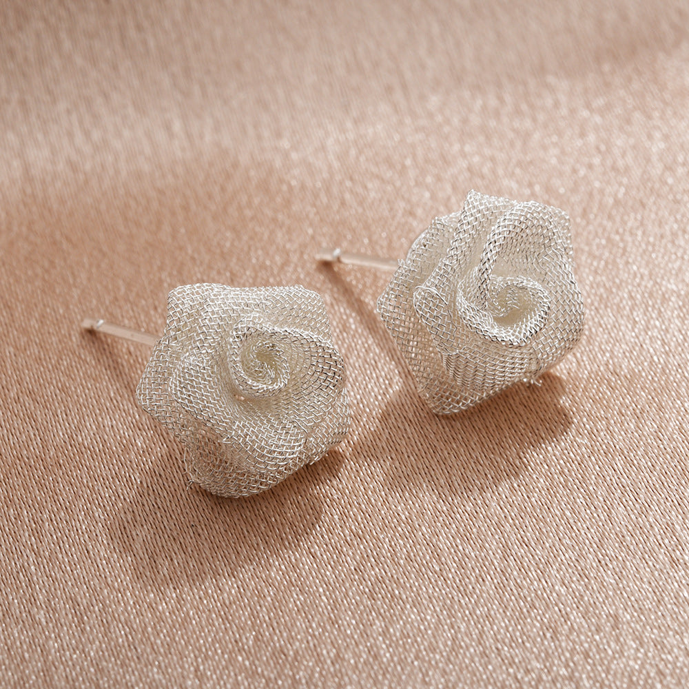 Wholesale Metal mesh rose earrings
