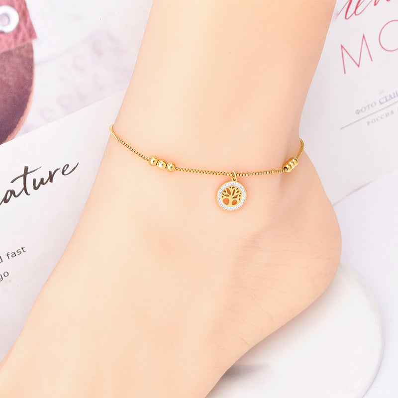 Wholesale Titanium Steel golden bean love anklet  butterfly green zircon anklet