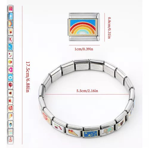 Wholesale New Printed Italian Module Bracelet Cartoon Pattern Motorcycle Bracelet DIY Stainless Steel Street Dance Hand Jewelry