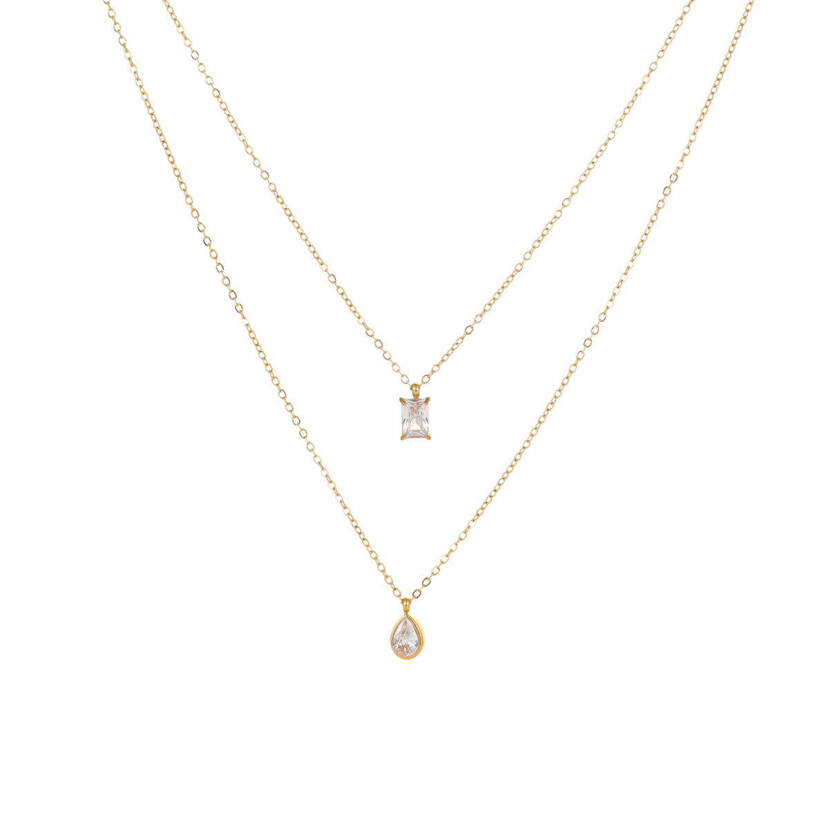 Wholesale Sophisticated Light Luxury Stainless Steel Teardrop Necklace with Zircon Inlay