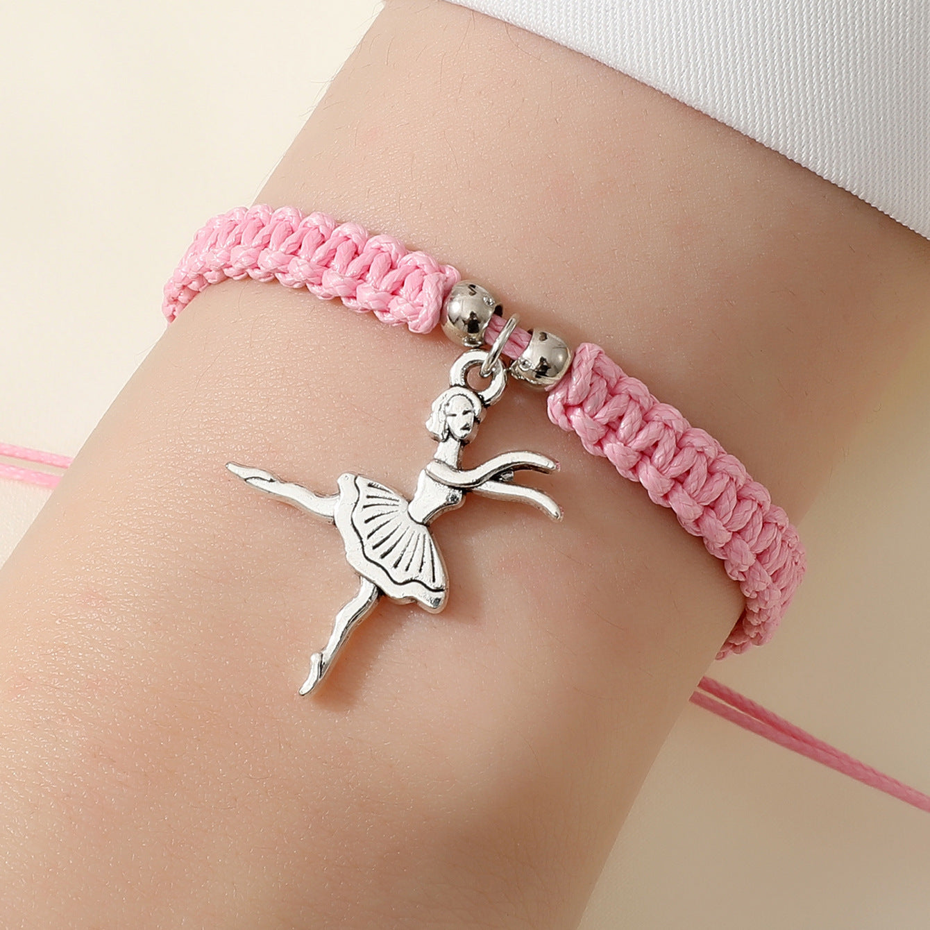 Wholesale Alloy Woven Ballet Dancer Bracelet for Women,  Pink Adjustable Cord,  Trendy Jewelry Accessory
