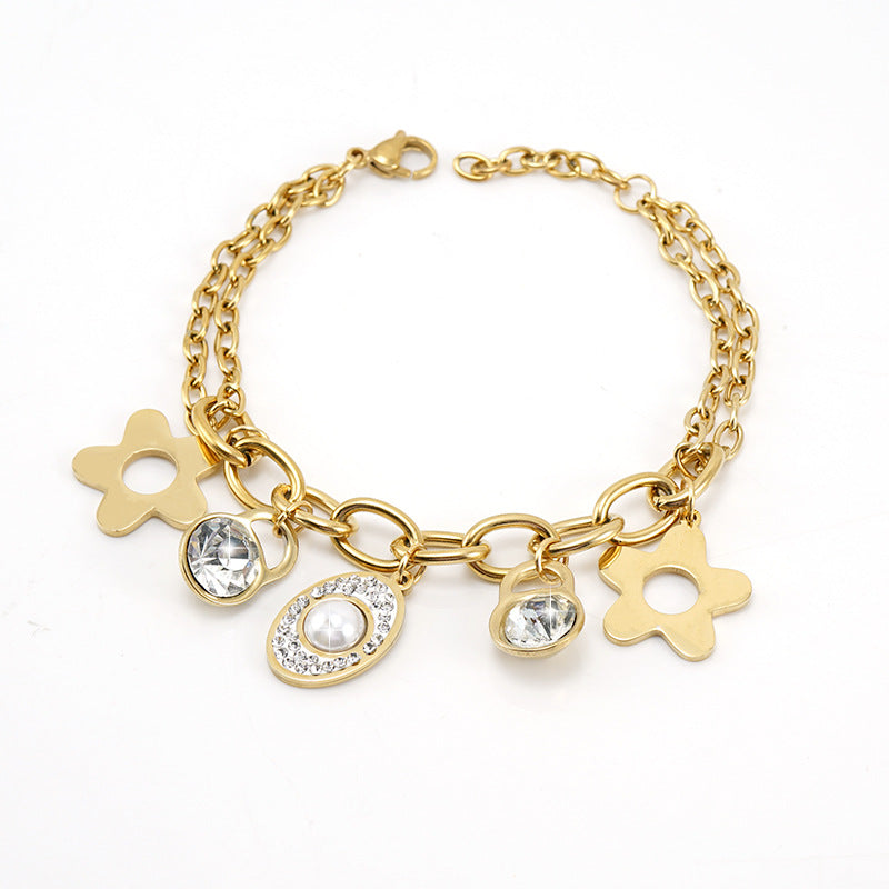 Wholesale 18K Diamond Titanium Steel Four-leaf Clover Bracelets ACC-BT-ZhongXin001