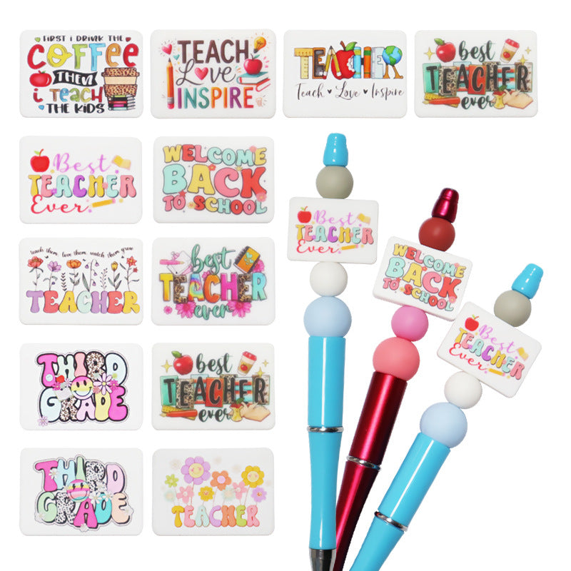 Wholesale Random 10pcs Cartoon Rectangular PVC Soft Glue Focal Beads DIY Beaded Pen Accessories