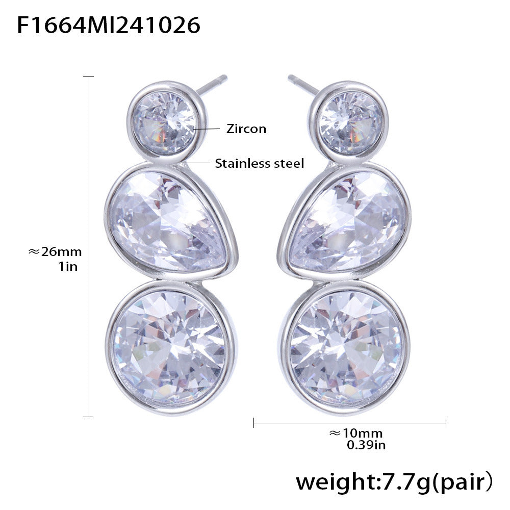 Wholesale Stainless Steel  Geometric Water Drop Inlaid Zircon Earrings