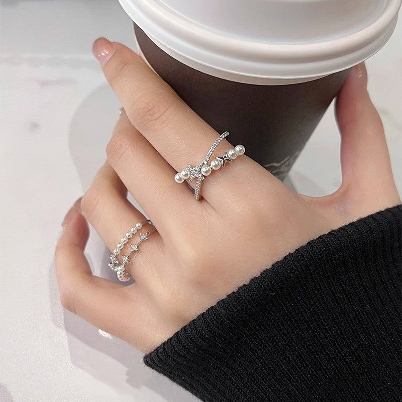 Wholesale Double layer star pearl ring