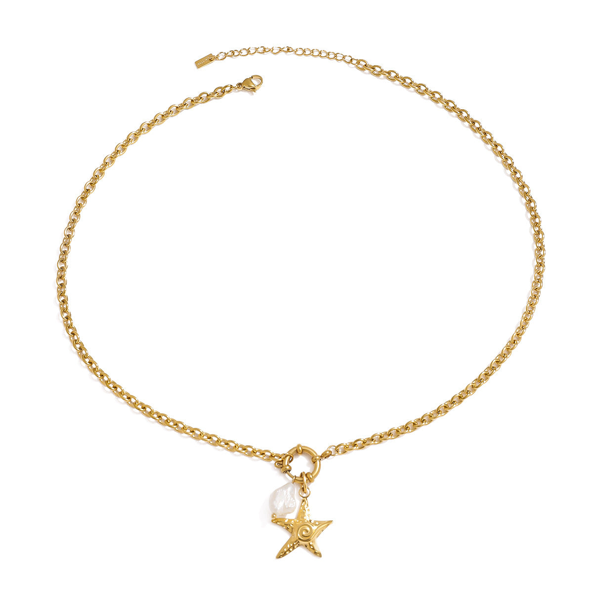 Wholesale 18K Gold Stainless Steel Marine Wind Hammer Starfish Freshwater Drop  Necklace