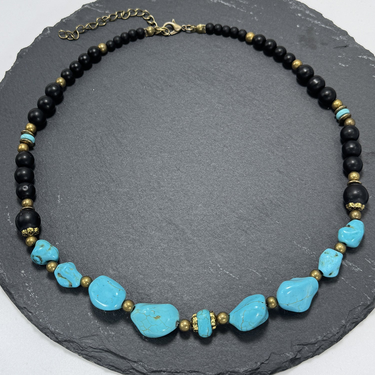 Wholesale Turquoise Volcanic Stone Necklace Ethnic Bohemian Style Men' s Fashion Accessory Gift