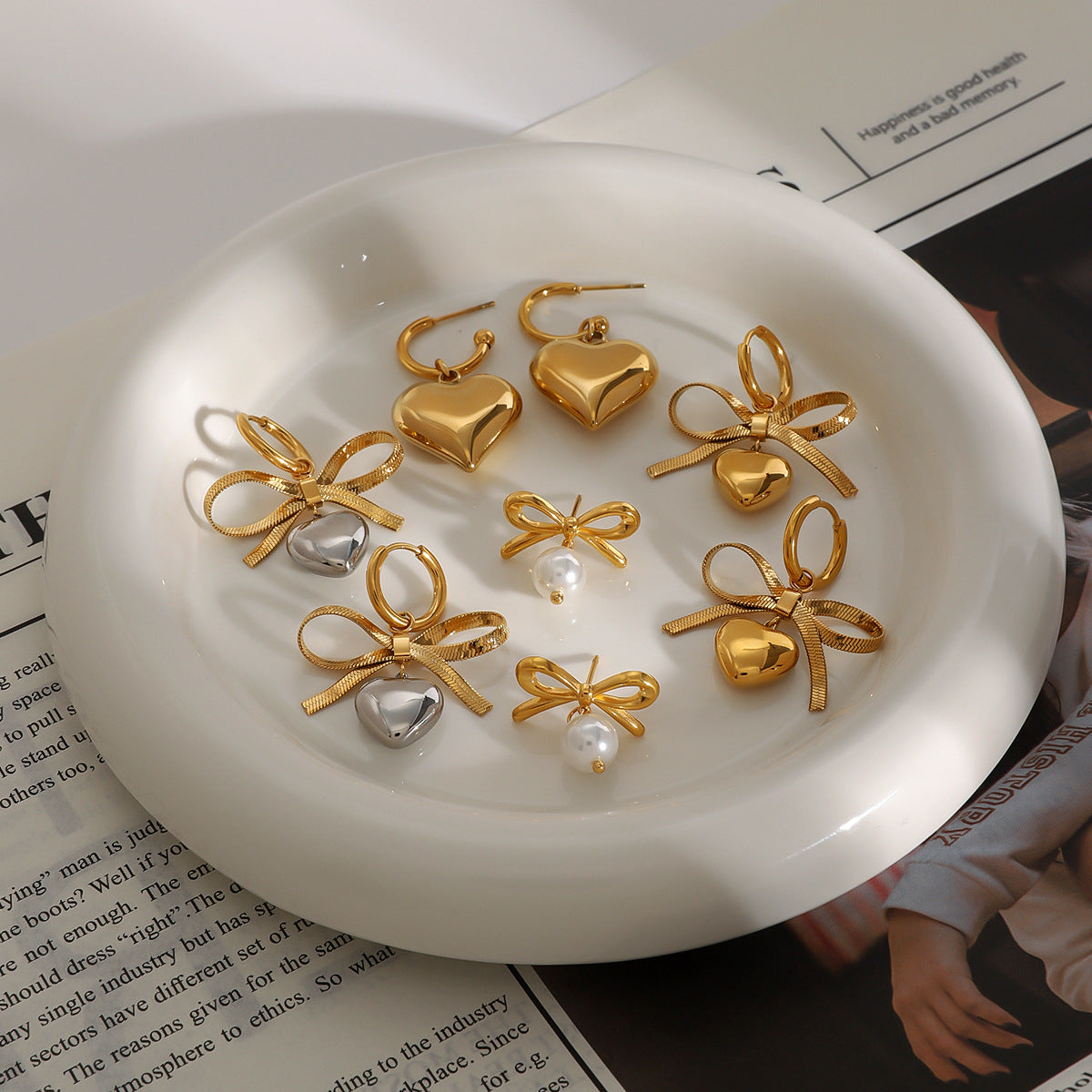 Wholesale Stainless Steel Valentine's Day Bow Heart Earrings