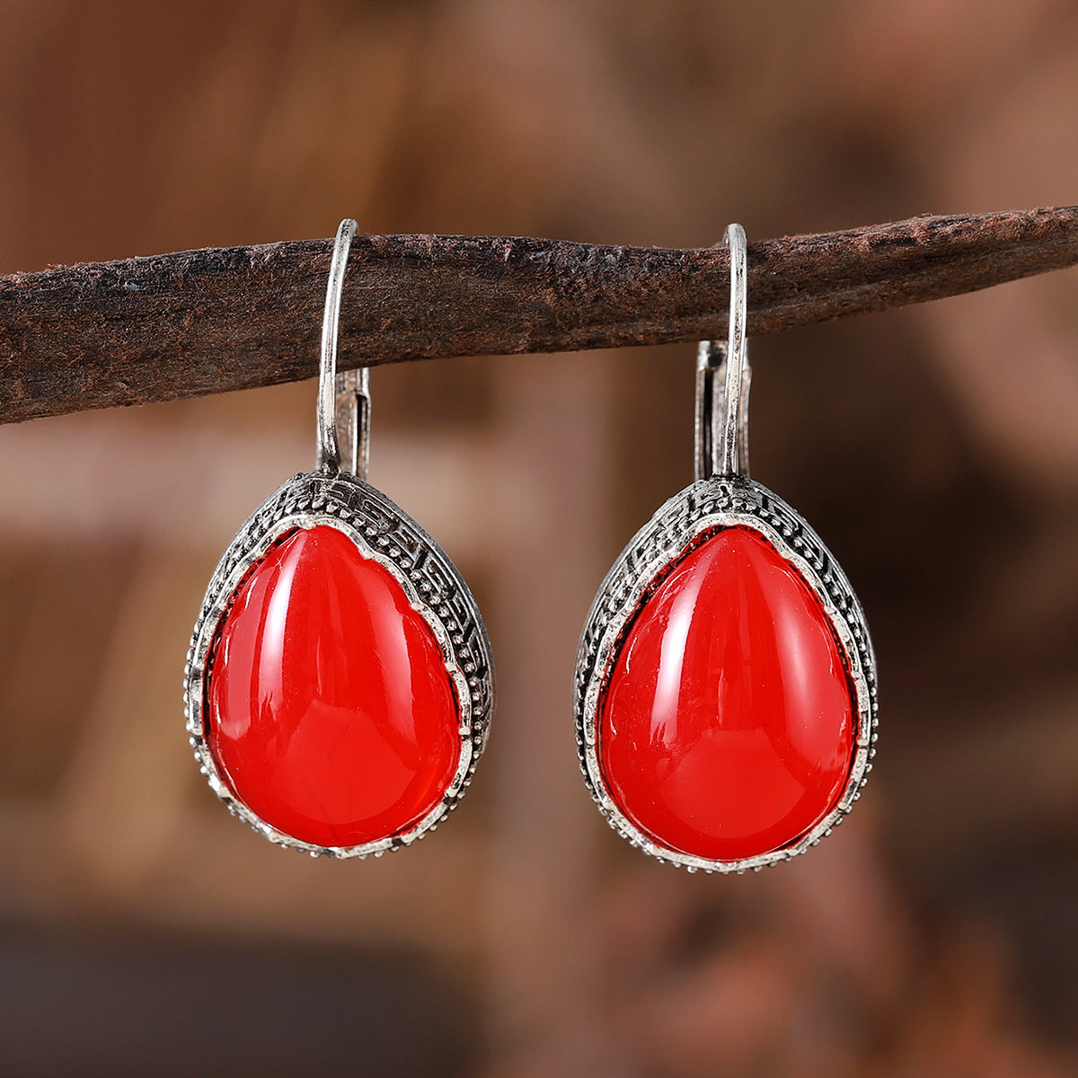 Wholesale retro inlaid color gemstone water drop earrings