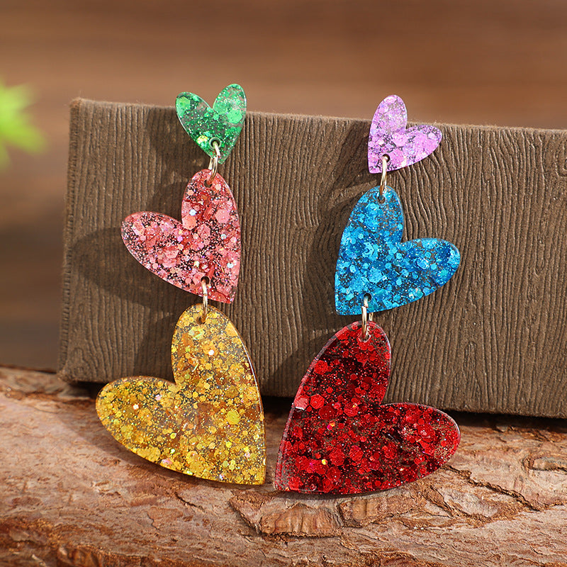 Wholesale Gradient Sequin Heart Acrylic Earrings,  Sweet Style - Fashion Jewelry Accessory for Gift or Boutique Resale