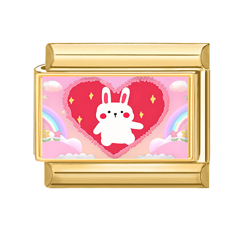 Wholesale Italian Charm Bracelet 9mm DIY Splicing Rose Pink Series Stainless Steel Composable Bracelet