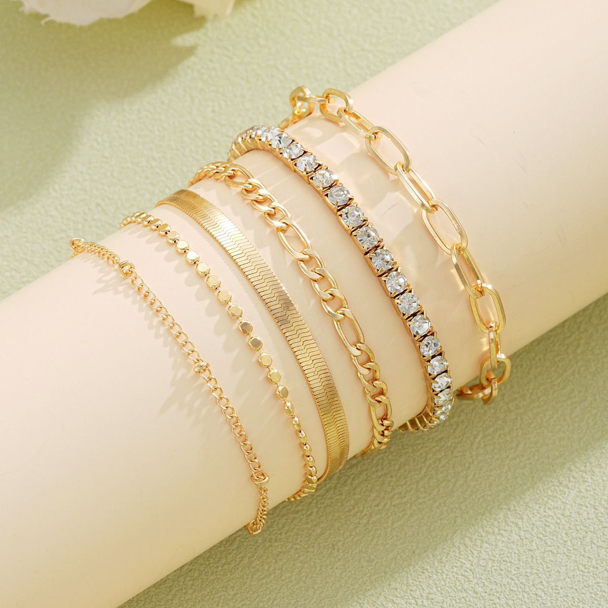 Wholesale Cross-Border New Style Zircon-Inlaid Snake Chain Bracelet Set,  Six-Piece Set,  Fashionable and Versatile,  High-End Trendy Jewelry