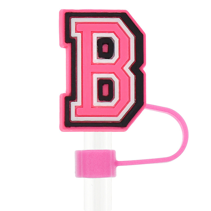 Wholesale Random 100pcs 10mm Straw Tube Cap Pink Letter PVC Soft Rubber Straw Plugs ACC-SCR-RYY011