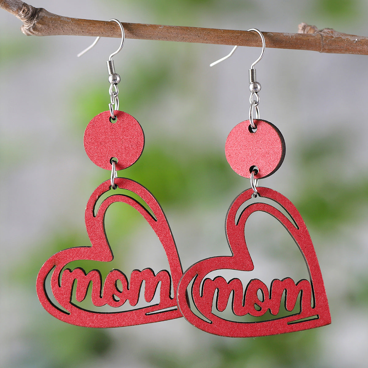 Wholesale  Mother's Day MOM Flower Love Round Pieces Stitching Pendant Earrings