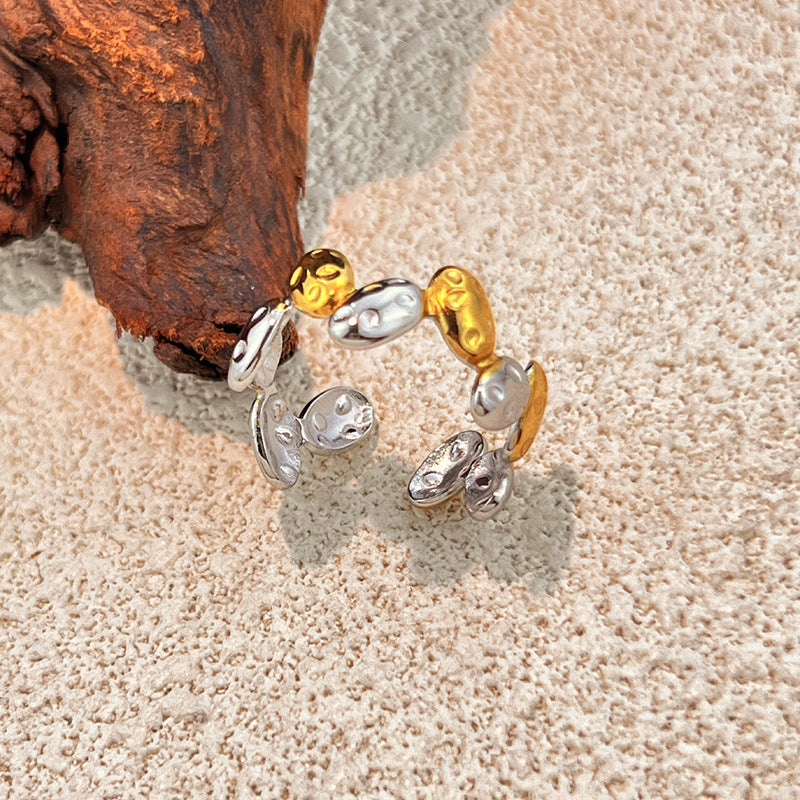 Wholesale Titanium Steel Ring for Women Non-Fading  Hammered Texture Metal Style Wide Stainless Steel Open Ring