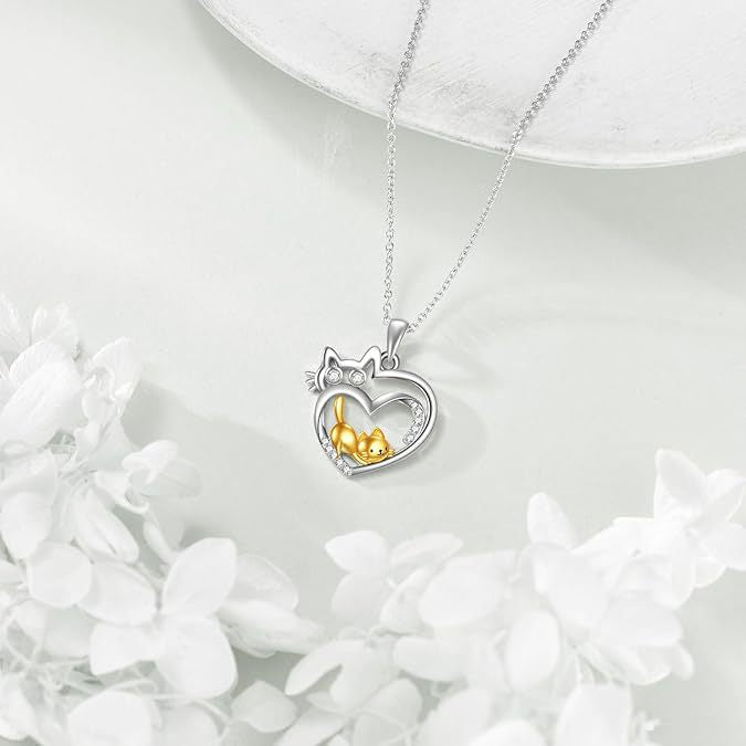 Wholesale Animal Cartoon Two Cats Diamond-Encrusted Two-Color Women's Clavicle Chain