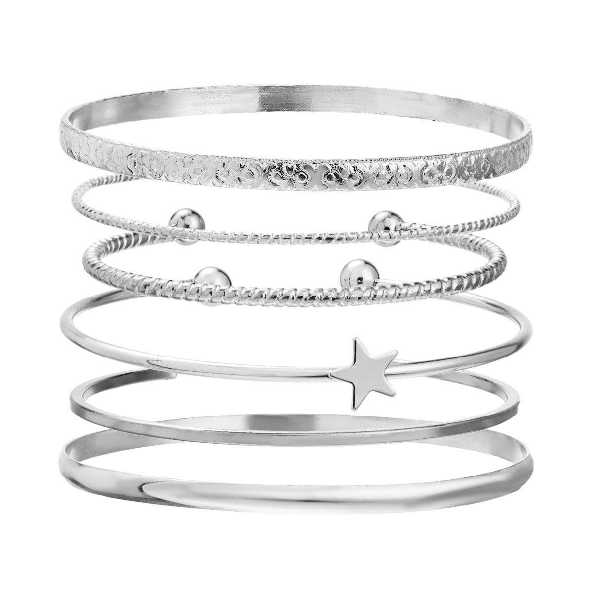 Wholesale  Exaggerated Star Spiral Carved Alloy Glossy Half-open Bracelet Set