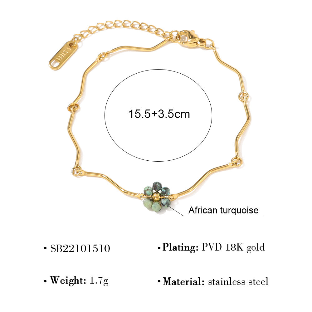 Wholesale Stainless Steel Natural Stone Beaded Flower Bracelet