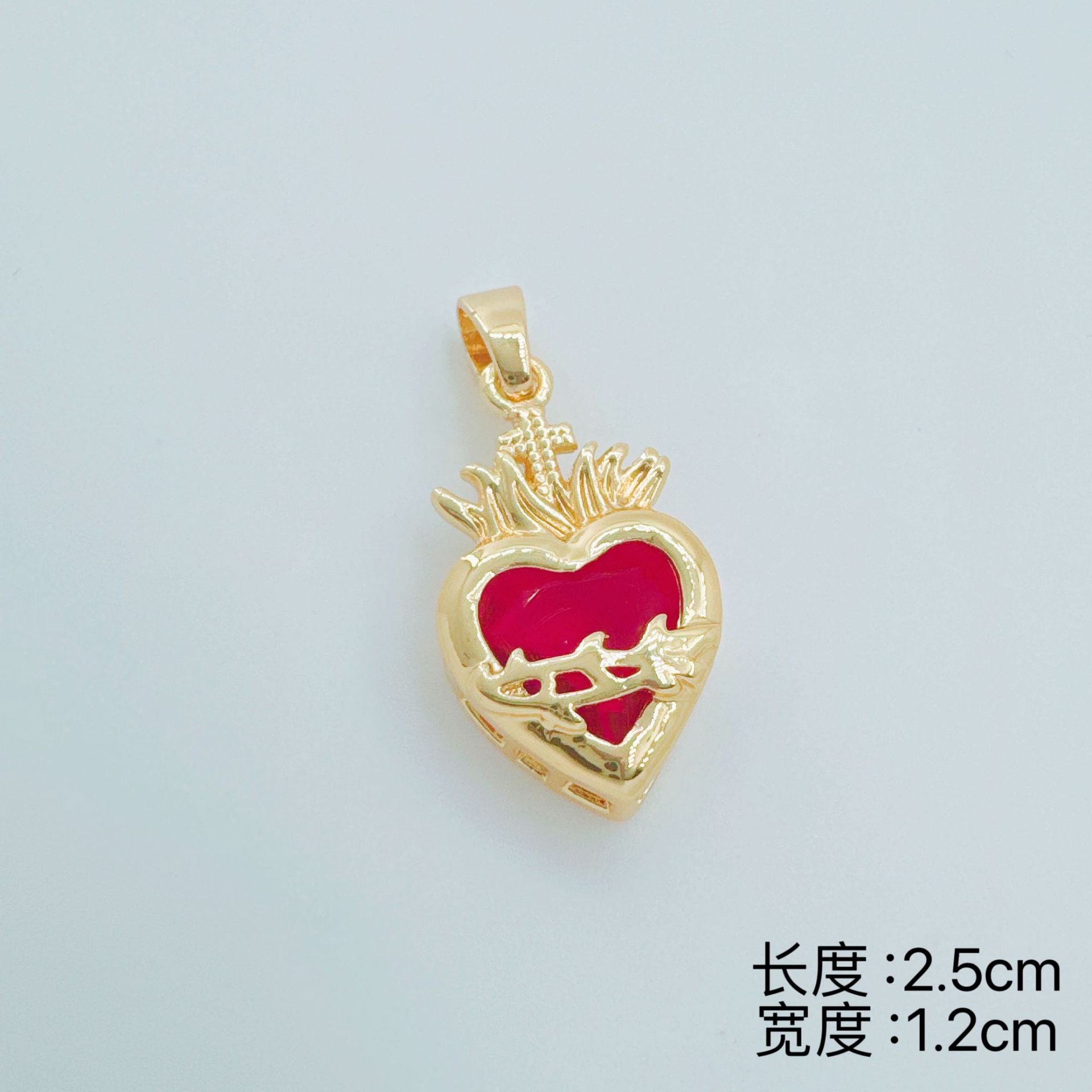Wholesale European Style Red Heart-Shaped Zircon Cross Pendant Necklace,  Copper Gold-Plated Jewelry Accessory for Women