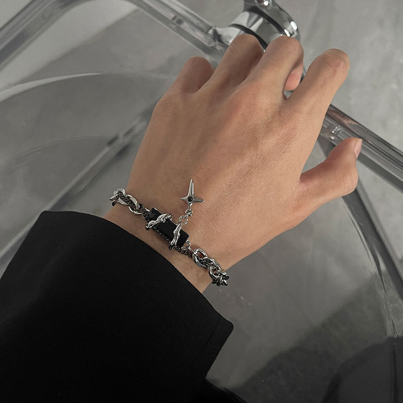 Wholesale Unisex Titanium Steel Star-Wrapped Black Diamond Bracelet