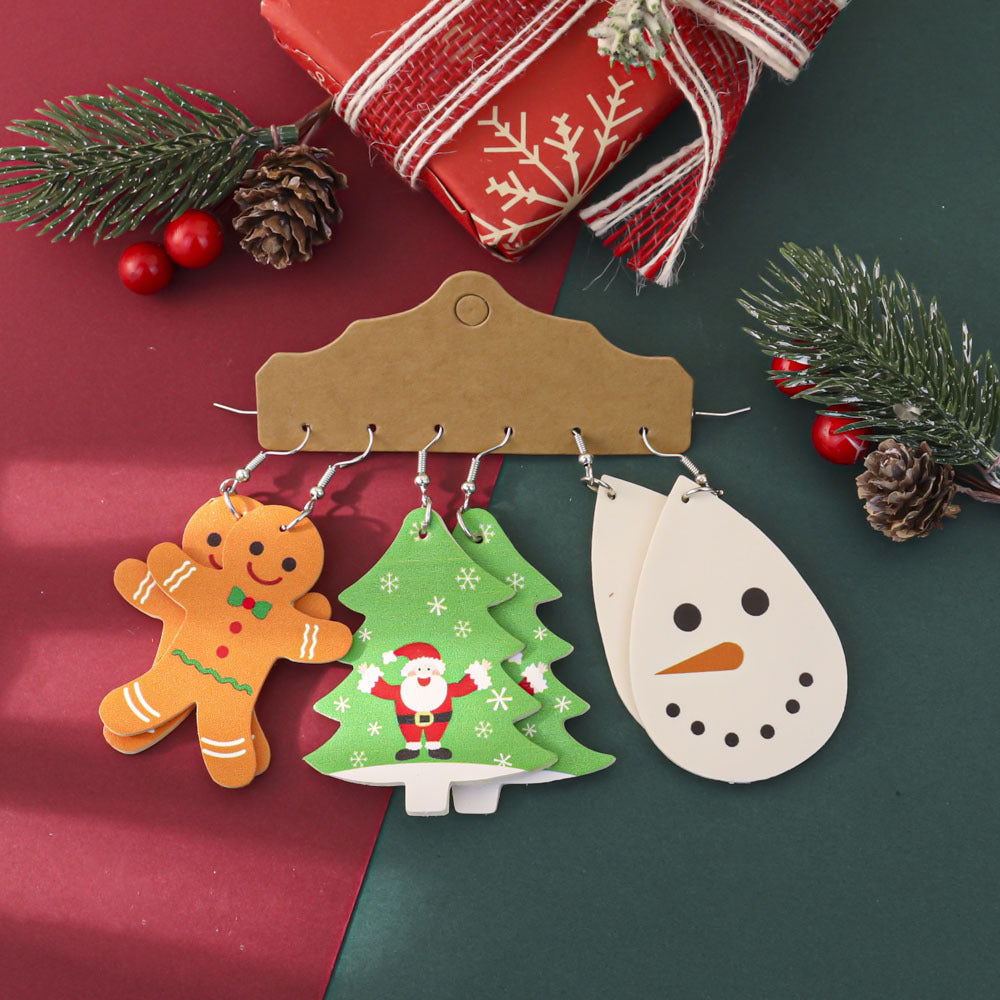 Wholesale Christmas-themed PU leather earrings