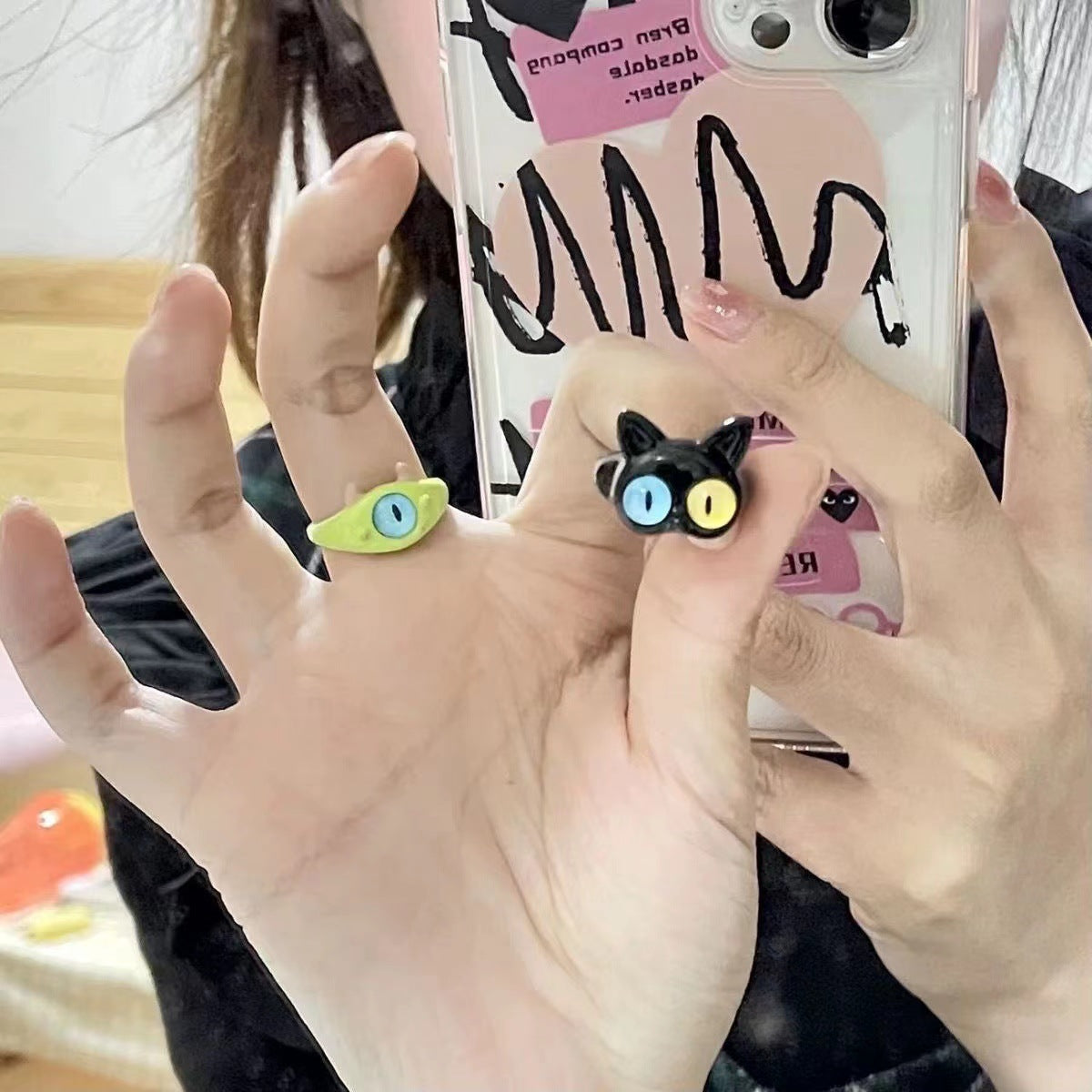 Wholesale Black Cat Monster Ring Funny Novelty Jewelry Accessory Adjustable Size Gift For Women Boutique Resale