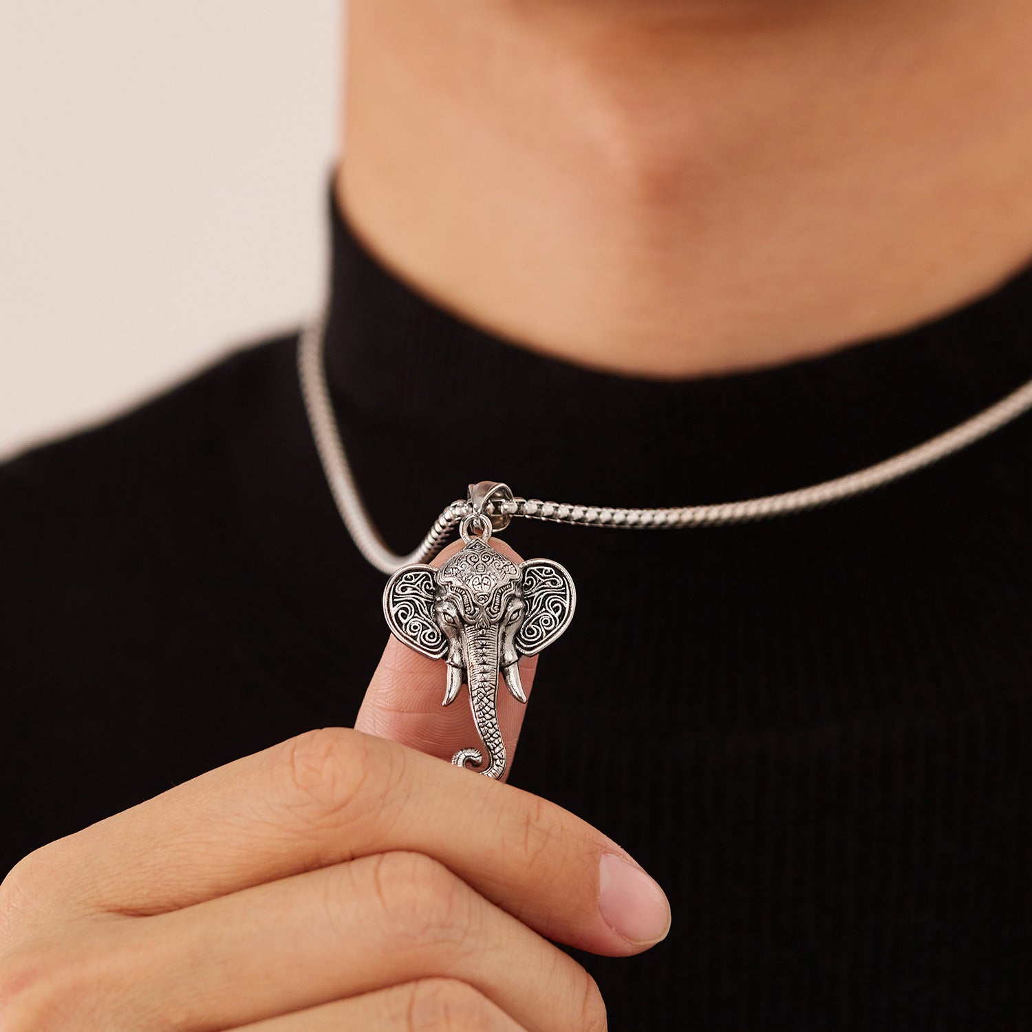 Wholesale  Titanium Steel Elephant Pendant Necklaces