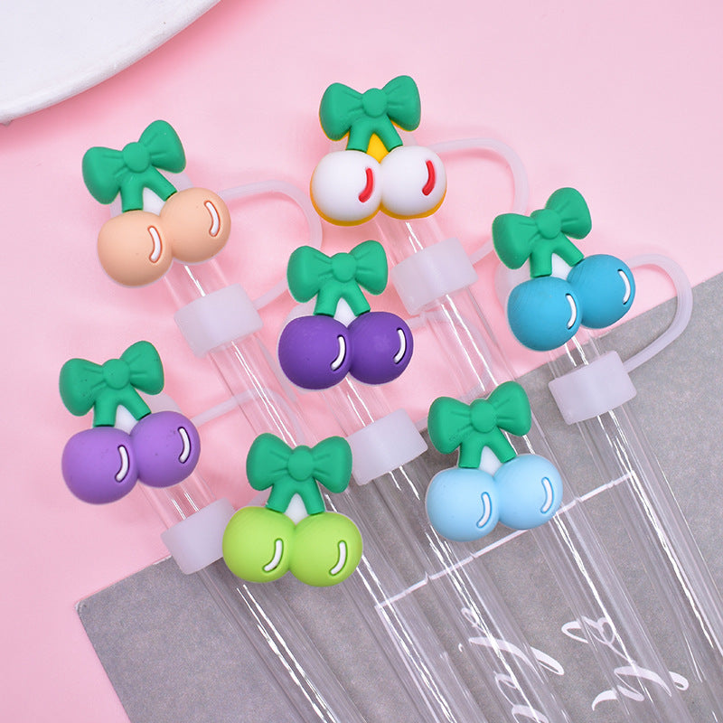 Wholesale Random 100pcs Multicolor Cherry Straw Cover 10MM Straw Tube Cap