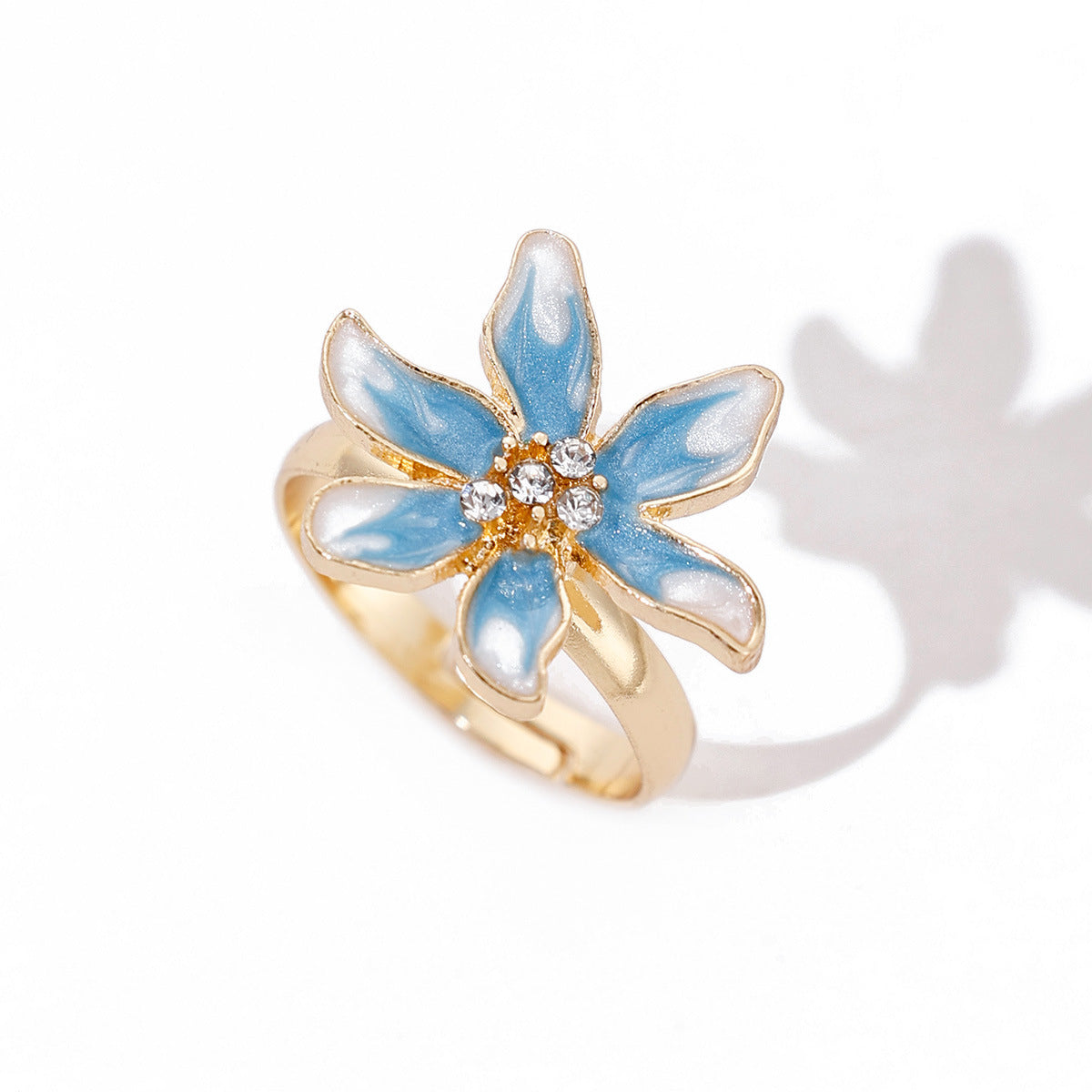 Wholesale Dripping Oil Flower Adjustable Ring Zinc Alloy Women' s Fashion Jewelry Gift Boutique