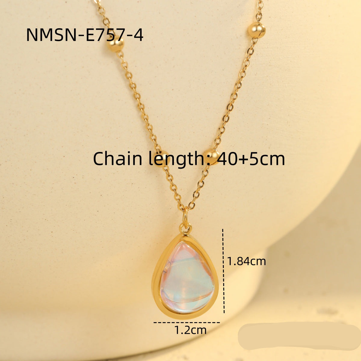 Wholesale stainless steel oval colorful moonstone plated 18K gold female necklace
