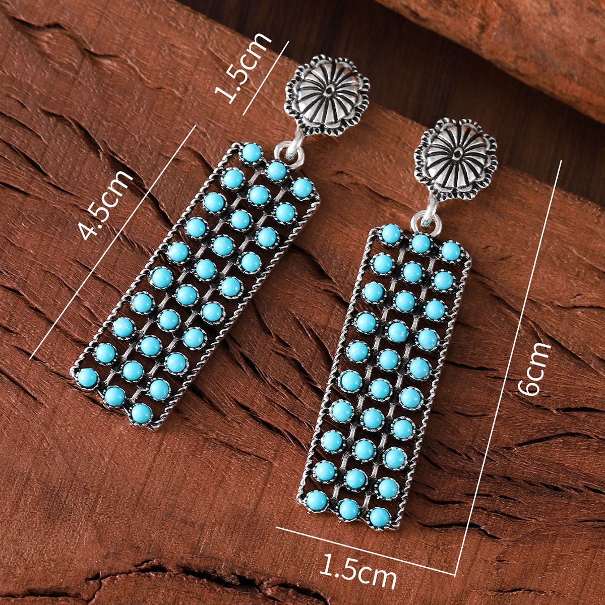 Wholesale Bohemian Inlaid Turquoise Long Pendant Earrings