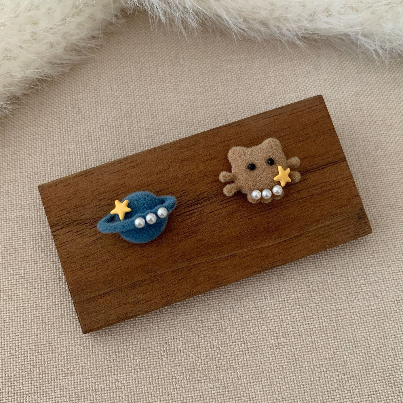 Wholesale cartoon cute star bear plush earrings