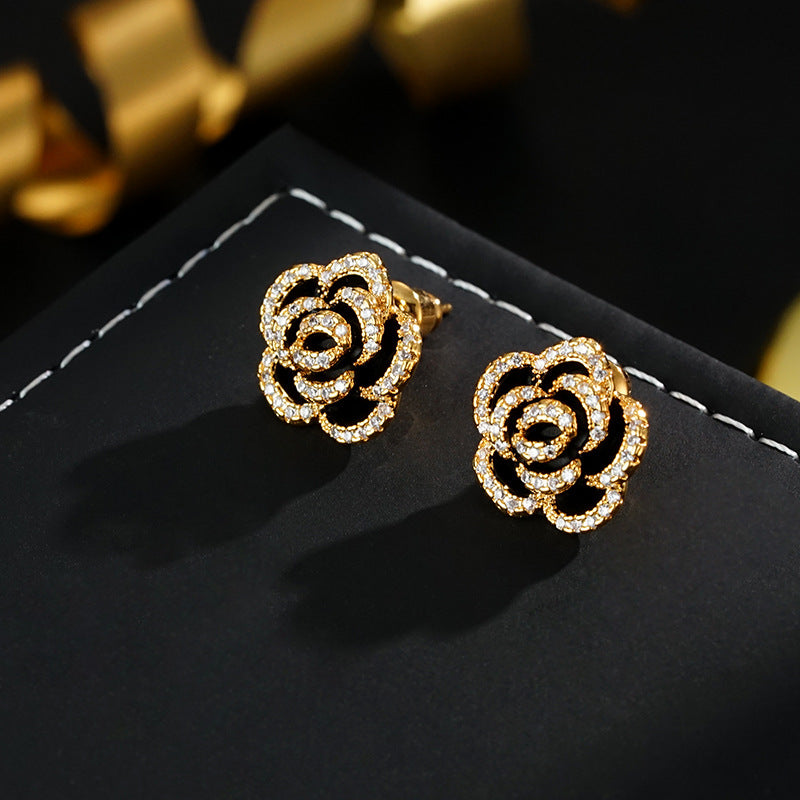 Wholesale S925 Silver Needle Retro Exquisite Small Camellia Earrings