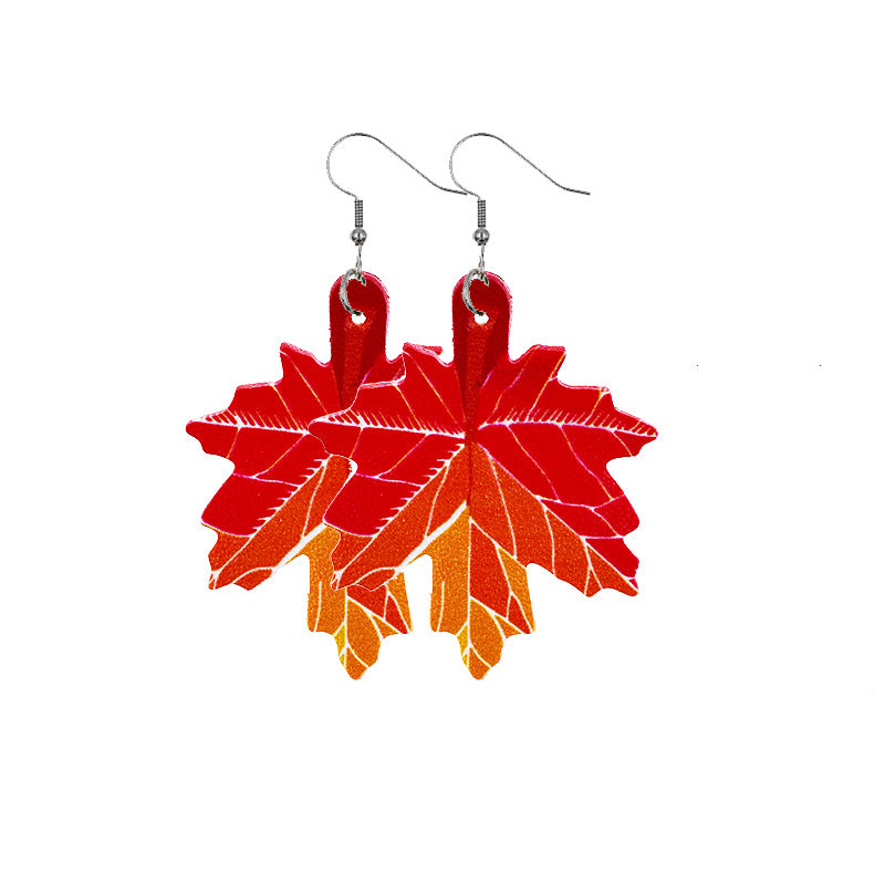 Wholesale Halloween Maple Leaf Leather Earrings